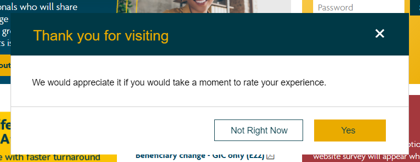 Exit survey popup