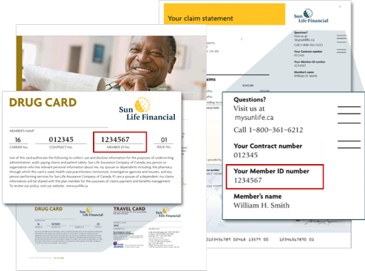 You can find your member ID in the upper right corner of your Sun Life claim statement or on your coverage or drug card.